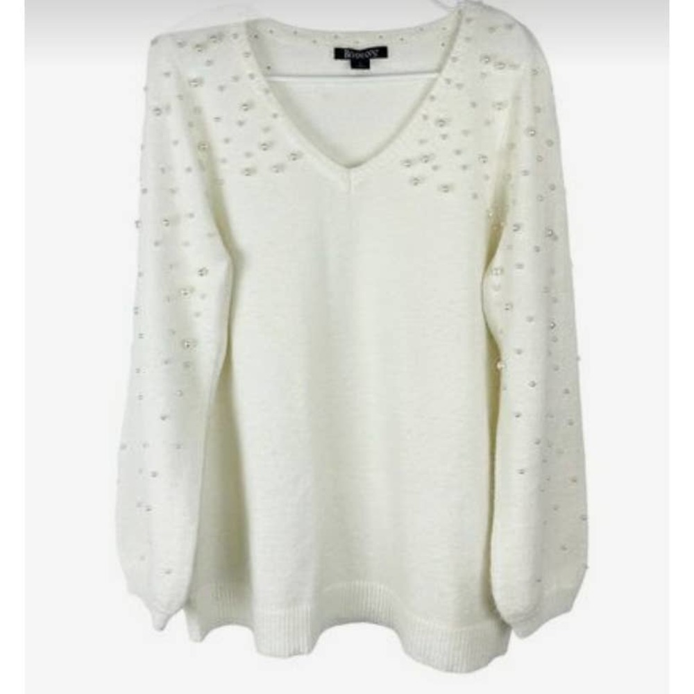 Roman's Pearl Embellished Wool Blend Pullover Sweater 3X
